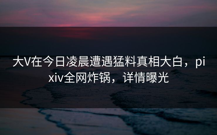 大V在今日凌晨遭遇猛料真相大白,pixiv全网炸锅,详情曝光
